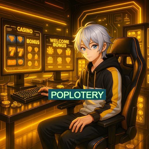 Imagem promocional do app oficial POPLOTERY destacando a conveniência de jogar cassino online pelo celular ou navegador