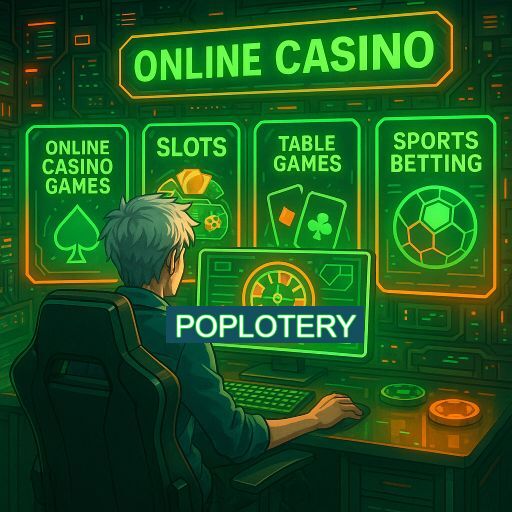Imagem promocional do app oficial POPLOTERY destacando a conveniência de jogar cassino online pelo celular ou navegador
